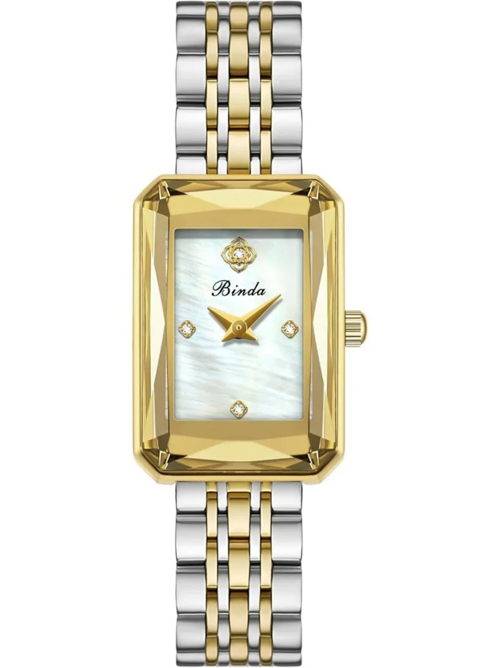 Women's Silver Gold White Vintage Rectangular Case Stainless Steel Band Watches